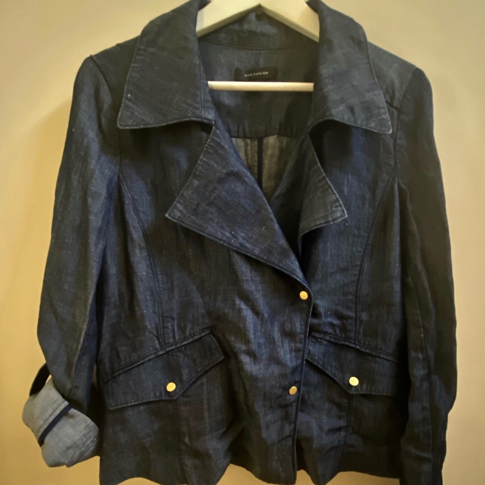 Ann Taylor Blue Linen Jacket - Size M